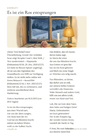 Vorschau: Liedblatt: Es ist ein Ros entsprungen