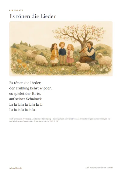Vorschau: Liedblatt: Es tönen die Lieder