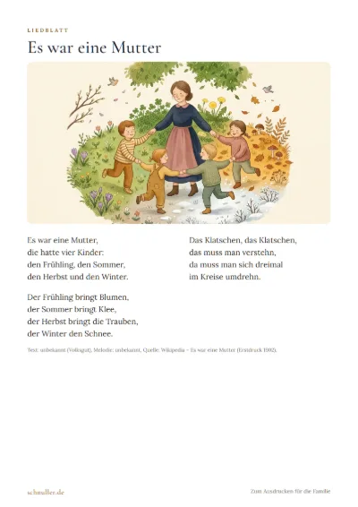 Vorschau: Liedblatt: Es war eine Mutter