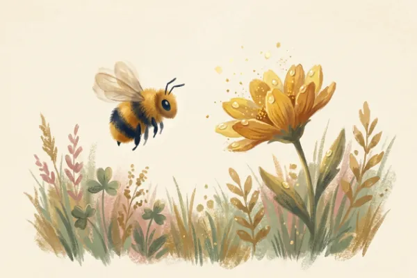 Biene sammelt Nektar in einer Blüte – Illustration zu Summ, summ, summ