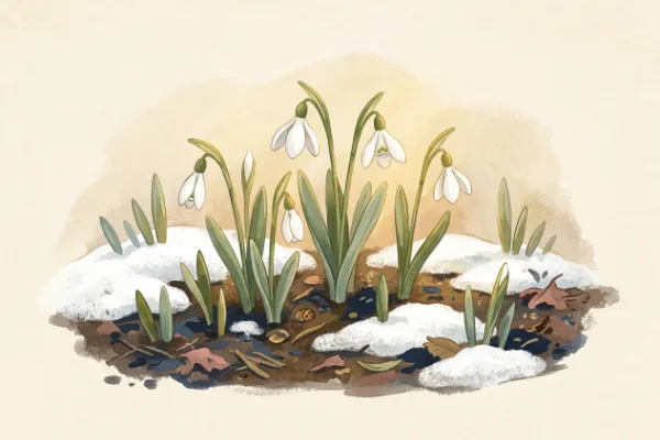 Schneeglöckchen zwischen Resten von Schnee – Bildidee zu Winter ade