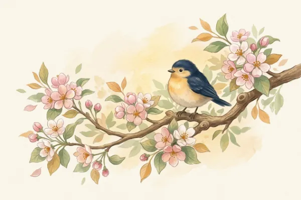 Vogel im blühenden Apfelbaum – Bildidee zum Lied Alle Vögel sind schon da