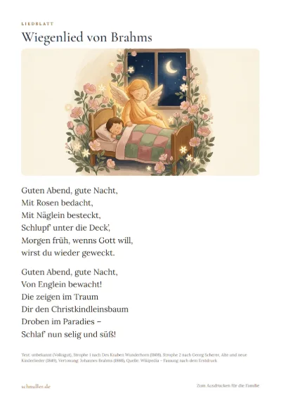 Vorschau: Liedblatt: Wiegenlied von Brahms