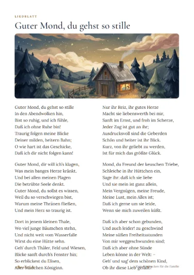 Vorschau: Liedblatt: Guter Mond, du gehst so stille