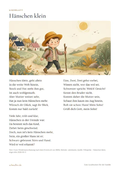 Vorschau: Liedblatt: Hänschen klein
