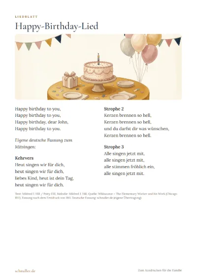Vorschau: Liedblatt: Happy-Birthday-Lied