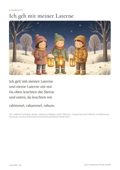 Vorschau: Liedblatt: Ich geh mit meiner Laterne