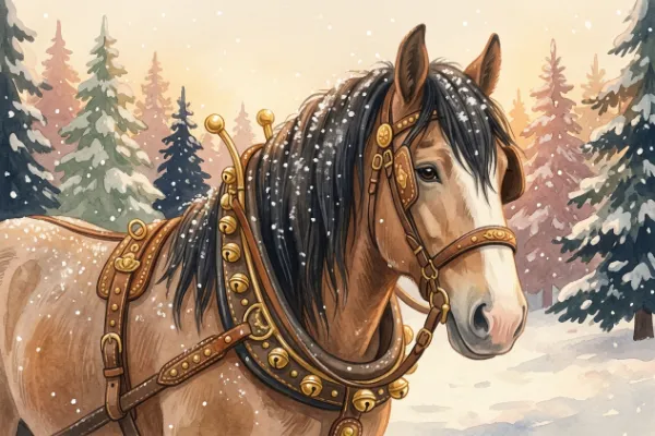 Schellen und kleine Glocken am Pferdegeschirr klingen beim Schlittenfahren – Illustration zum Jingle-Bells-Liedtext