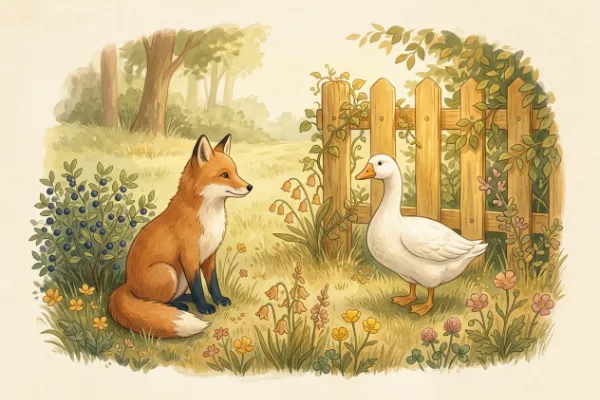 Fuchs neben einer Gans – Kachelbild zum Kindergarten-Lied Fuchs, du hast die Gans gestohlen