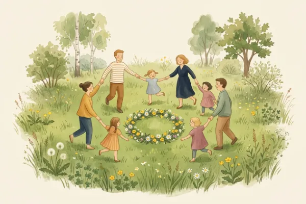 Blumenkranz im Kreis – Kachelbild zum Kindergarten-Lied Ringel, Ringel, Reihe