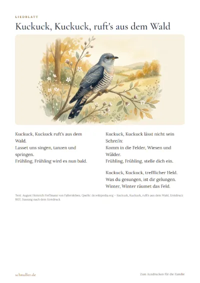 Vorschau: Liedblatt: Kuckuck, Kuckuck, ruft's aus dem Wald