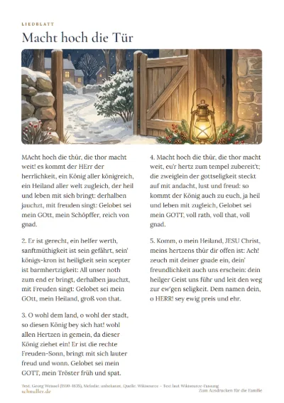 Vorschau: Liedblatt: Macht hoch die Tür