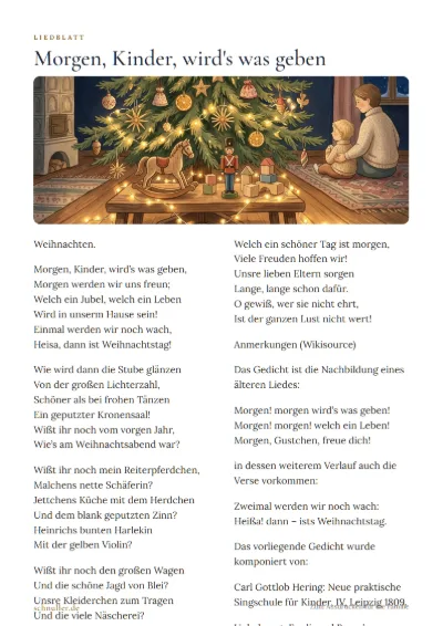 Vorschau: Liedblatt: Morgen, Kinder, wird's was geben