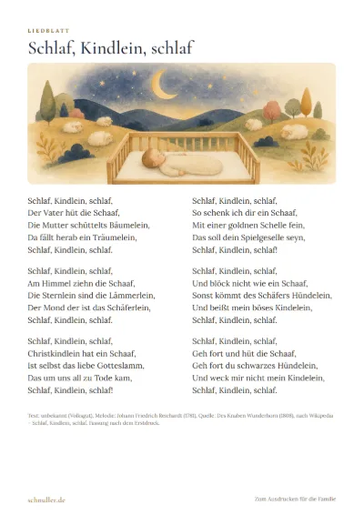 Vorschau: Liedblatt: Schlaf, Kindlein, schlaf