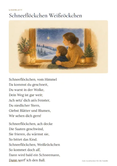 Vorschau: Liedblatt: Schneeflöckchen Weißröckchen
