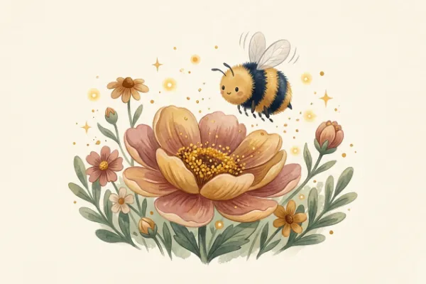 Biene auf einer Blüte – Illustration zum Kinderlied Summ, summ, summ
