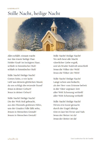 Vorschau: Liedblatt: Stille Nacht, heilige Nacht