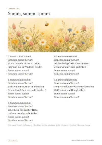 Vorschau: Liedblatt: Summ, summ, summ