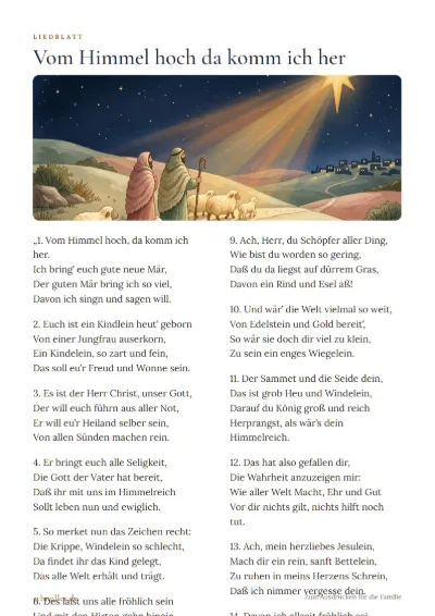 Vorschau: Liedblatt: Vom Himmel hoch da komm ich her