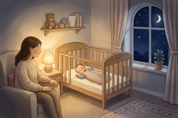Blick aus einem beleuchteten Fenster in den Sternenhimmel – Abendszene zum Kinderlied