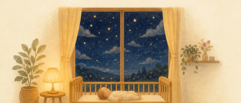 Sternenhimmel mit vielen Sternlein über einem Bett – Titelbild zum Lied Weißt du, wieviel Sternlein stehen