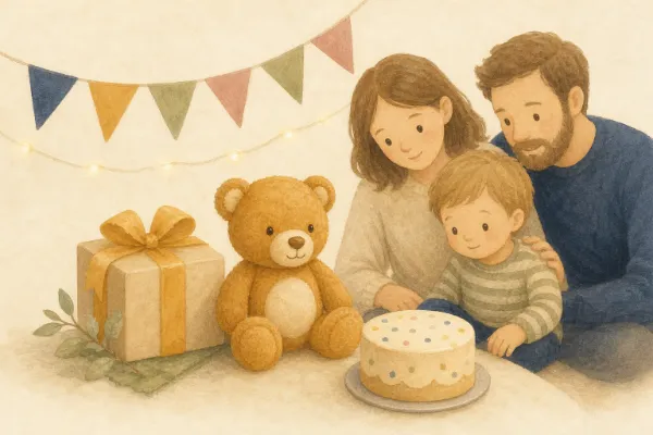 Plüschtier mit Lautsprecher als Geschenkset zum ersten Geburtstag