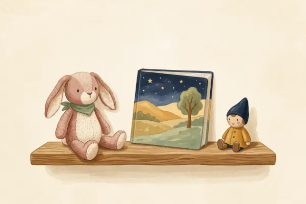 Vergleich von Geschenkideen für Kinder: Kuscheltier, Bilderbuch und Hörfigur nebeneinander