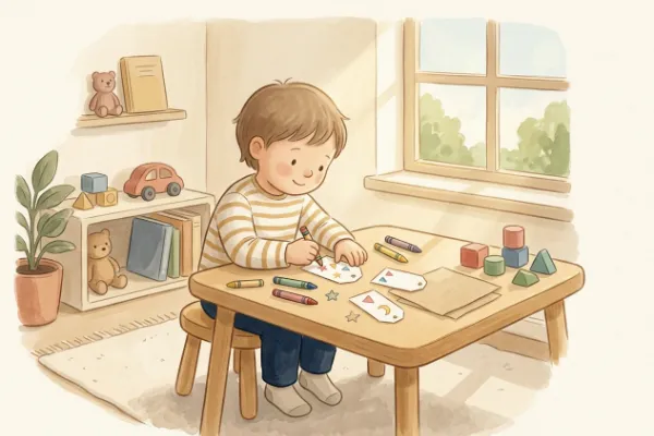Kind malt Formen wie Sterne als leichte Geheimschrift für Kinder ab 4 Jahren