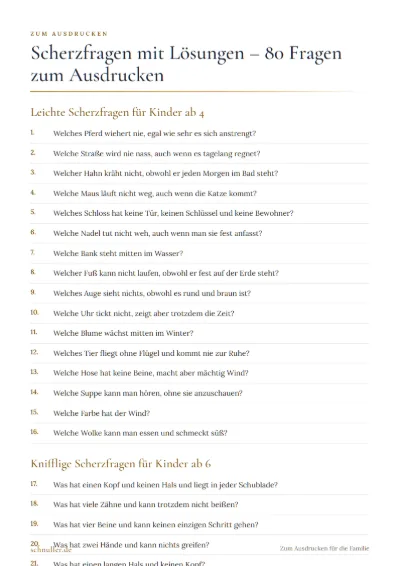 Vorschau: Scherzfragen mit Lösungen – 80 Fragen zum Ausdrucken