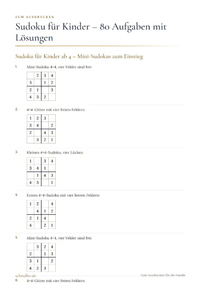 Vorschau: Sudoku für Kinder – 80 Aufgaben mit Lösungen