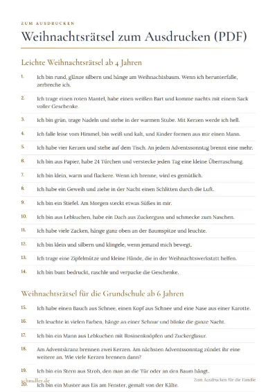 Vorschau: Weihnachtsrätsel zum Ausdrucken (PDF)
