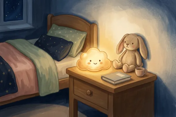 Nachtlicht und Kuscheltier im Kinderzimmer als Abendritual gegen Albträume