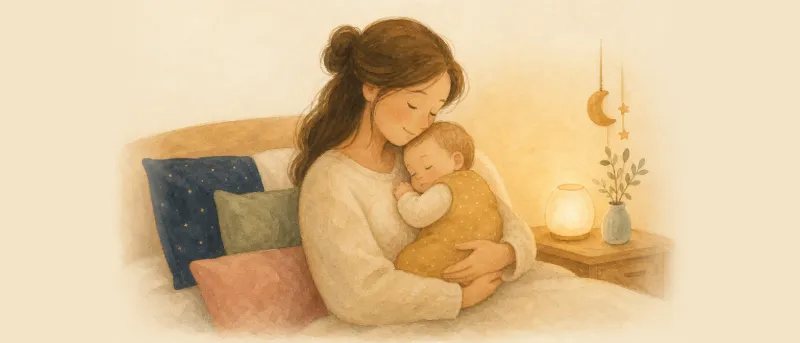 Illustration: Elternarme halten ein schlafendes Baby im Schlafsack – Baby schläft nur auf dem Arm
