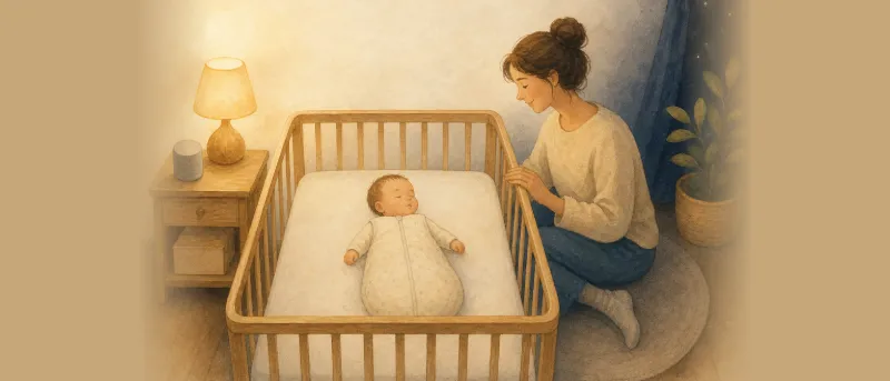 Schlafendes Baby im abgedunkelten Kinderzimmer – Schlafregression mit 8 Monaten verständlich erklärt