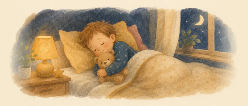 Kind schläft mit Kuscheltier im Arm im Bett – Schnuller abgewöhnen nachts einfühlsam begleiten