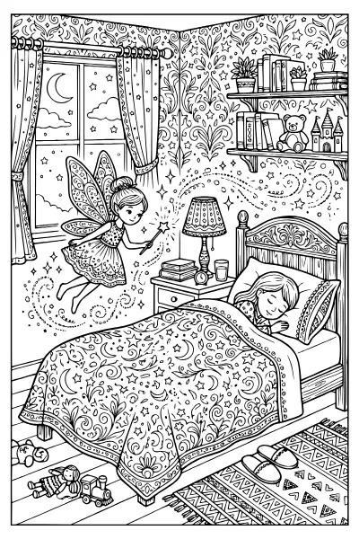 Schnullerfee-Bild: Fee am Bett eines schlafenden Kindes