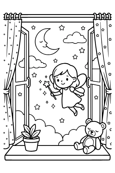 Schnullerfee-Bild: Fee am Fenster in der Nacht