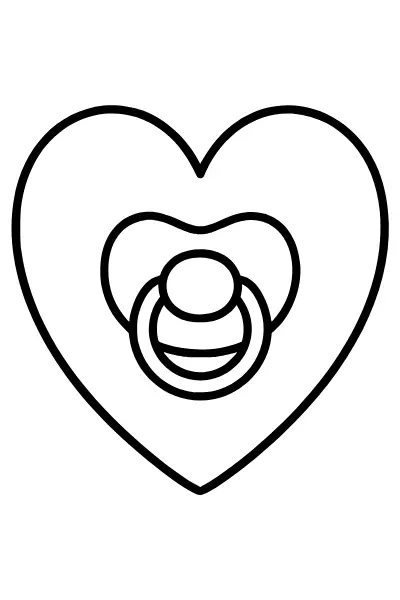 Schnullerfee-Bild: Herz mit Schnuller als Ausmalbild für Kita-Kinder