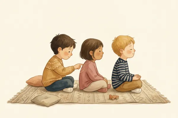 Illustration: Bei Stille Post auf dem Rücken malt ein Kind mit dem Finger auf den Rücken des Vordermanns