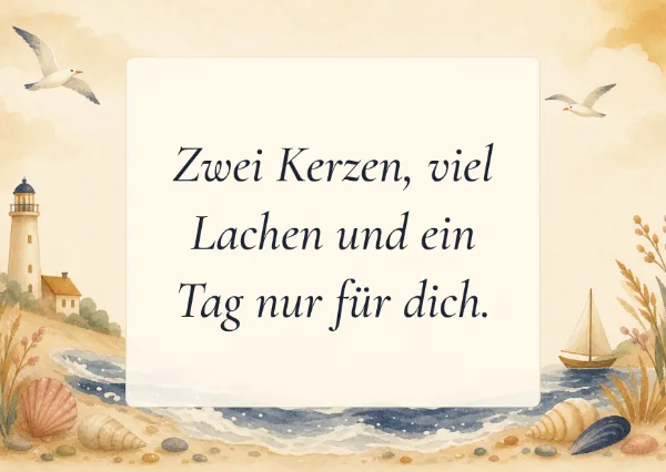 Spruchkarte: Zwei Kerzen, viel Lachen und ein Tag nur für dich.