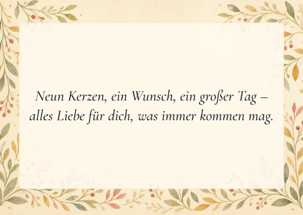 Spruchkarte: Neun Kerzen, ein Wunsch, ein großer Tag –