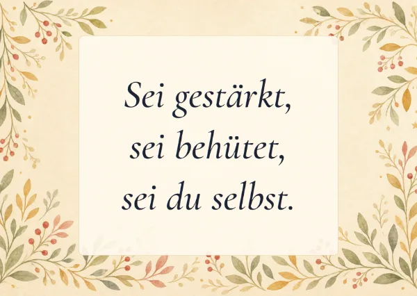 Spruchkarte: Sei gestärkt, sei behütet, sei du selbst.