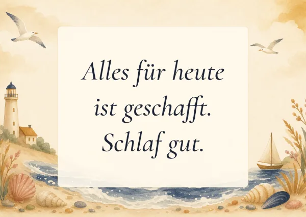 Spruchkarte: Alles für heute ist geschafft. Schlaf gut.