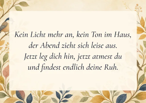 Spruchkarte: Kein Licht mehr an, kein Ton im Haus,