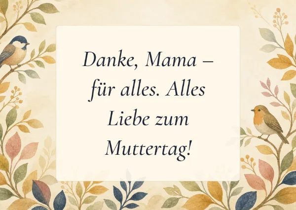 Spruchkarte: Danke, Mama – für alles. Alles Liebe zum Muttertag!