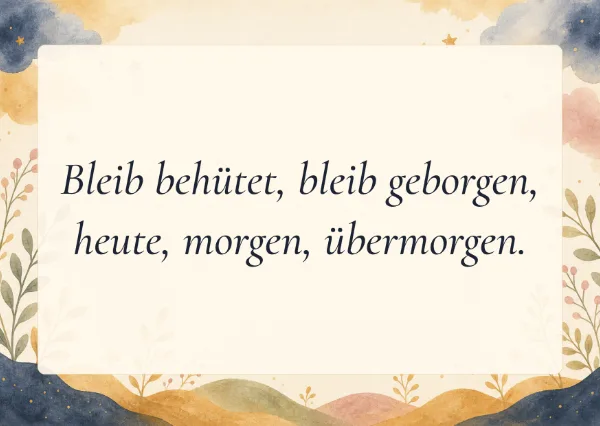 Spruchkarte: Bleib behütet, bleib geborgen,