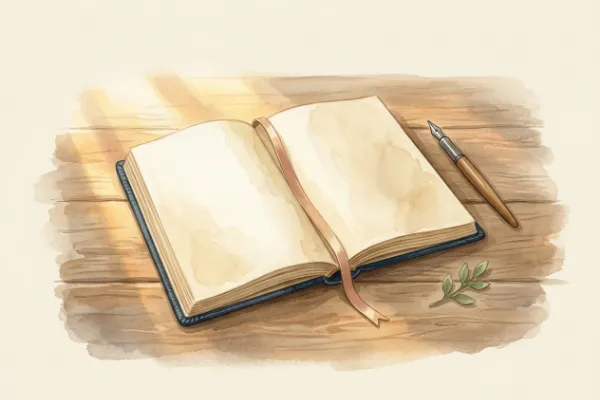 Aufgeschlagenes Notizbuch mit einem Stift daneben – Vorbereitung für die Fürbitten und den Patenbrief zur Taufe