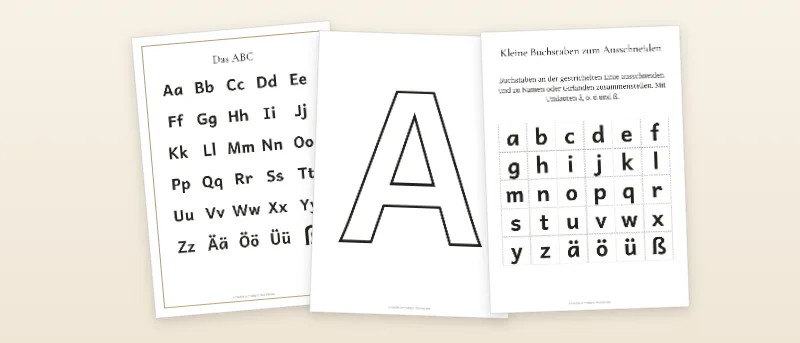 Buchstaben-Vorlagen: ABC-Poster in Druckbuchstaben, Einzelne Buchstaben A–Z zum Ausmalen und Kleine Buchstaben zum Ausschneiden