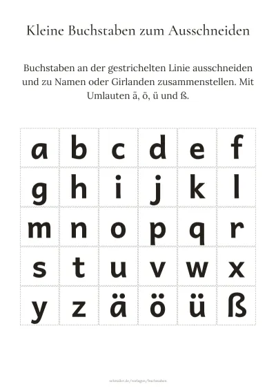Vorlage: Kleine Buchstaben zum Ausschneiden