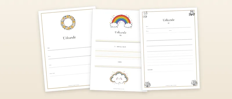 Urkunde als Vorlage: Sternenkranz-Urkunde, Regenbogen-Urkunde und Waldtier-Urkunde